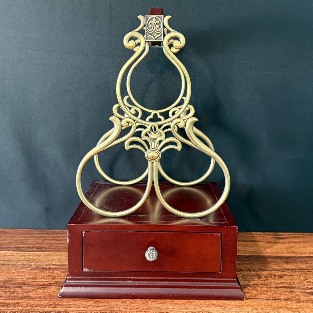 Red Cherry Wood & Brass 3 Bottle Wine Rack